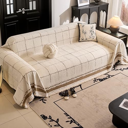 FGHUF Nordischer Moderner Sofa Überzug Sofabezug 1/2/3/4 Sitzer, Sofa Überwurfdecke, Sofaüberwurf Couch Überzug Mit Fransen,Plüschstoff, Anti-Katzenkratzer, Universal, Antifouling von FGHUF