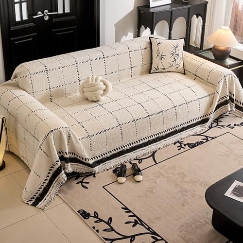 FGHUF Nordischer Moderner Sofa Überzug Sofabezug 1/2/3/4 Sitzer, Sofa Überwurfdecke, Sofaüberwurf Couch Überzug Mit Fransen,Plüschstoff, Anti-Katzenkratzer, Universal, Antifouling von FGHUF