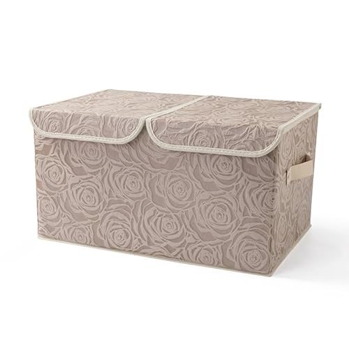 Zusammenklappbare Aufbewahrungsbox for den Schreibtisch, Sortierbox for Kleidung aus Vliesstoff, zusammenklappbare Aufbewahrungsboxen mit Deckel, Aufbewahrungsbox aus Baumwolle und Leinen(Large Khaki von FGKDNCJQ