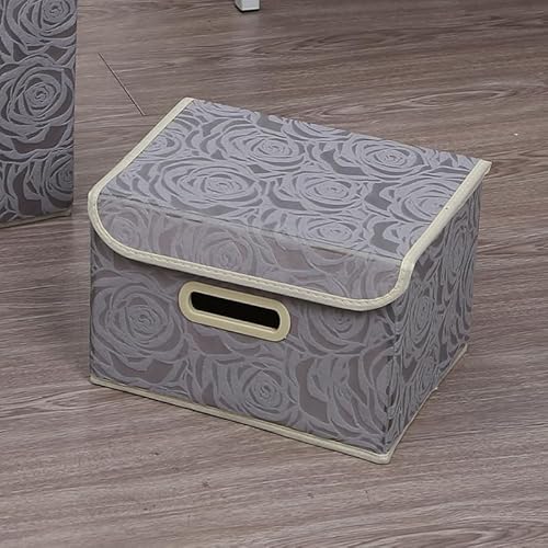 Zusammenklappbare Aufbewahrungsbox for den Schreibtisch, Sortierbox for Kleidung aus Vliesstoff, zusammenklappbare Aufbewahrungsboxen mit Deckel, Aufbewahrungsbox aus Baumwolle und Leinen(Small Gray P von FGKDNCJQ