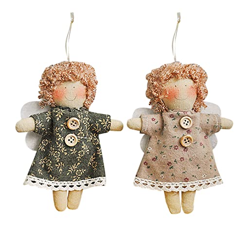 FGUUTYM Weihnachtsschmuck 2-teiliges Set Engel Puppe Anhänger Ornament Weihnachtsbaumschmuck Ornament Basteln Weihnachtsfeier Ferienhaus Garten Hängematte (Beige, One Size) von FGUUTYM