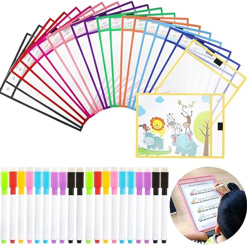 FGXY 40 Stück Trocken Abwischbare Taschenhüllen, A4 Dry Erase Taschen Transparent schreiben und Wischen Drawing Abwischbare Durchsichtige Hüllen für Klassenzimmer Home den Unterricht Kinder Pastels von FGXY