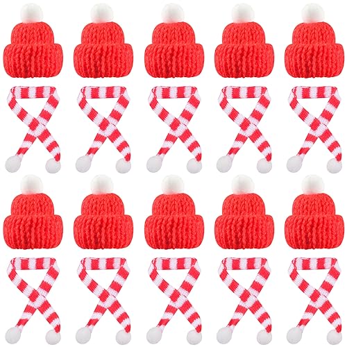 FGen 20 Stück Mini Weihnachtsmütze, Weihnachts-Mini-Strickmütze, Mini Weihnachtsmütze und Schal Set,Weihnachtsbaumschmuck, Basteln (Mini) von FGen