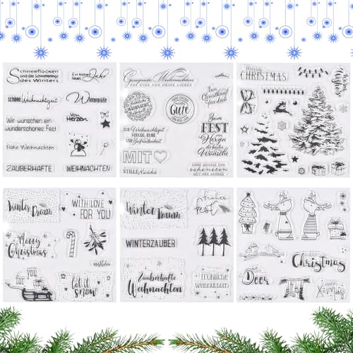 FGen Weihnachtsstempel, 6 Blätter Clear Stamp Weihnachten, Frohe Weihnachten Stempel, Silikonstempel Winter, Clear Stempel Set für DIY Bullet Journal Scrapbooking Fotoalbum (Weihnachtsbaum) von FGen