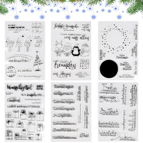 FGen Weihnachtsstempel, 6 Blätter Clear Stamp Weihnachten, Frohe Weihnachten Stempel, Silikonstempel Winter, Clear Stempel Set für DIY Bullet Journal Scrapbooking Fotoalbum (Zwerg) von FGen