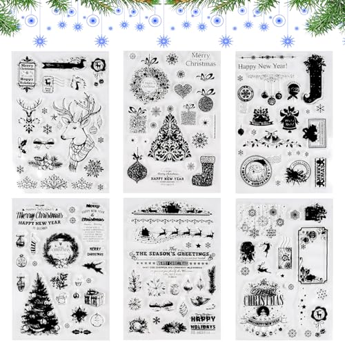 FGen Weihnachtsstempel, 6 Blätter Clear Stamp Weihnachten, Frohe Weihnachten Stempel, Silikonstempel Winter, Clear Stempel Set für DIY Bullet Journal Scrapbooking Fotoalbum (Elchhirsch) von FGen