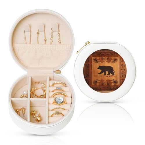 FHEBNDS Leder-Reise-Schmuckkästchen für Damen, Geburtstagsgeschenk, Bär-Schmuckschatulle mit Reißverschluss, klein, rund, Schmuck-Organizer, Aufbewahrungsbox für Ringe, Ohrringe, Halsketten FHEBNDS Leder-Reise-Schmuckkästchen für Damen, Geburtstagsgeschenk, Bär-Schmuckschatulle mit Reißverschluss, klein, rund, Schmuck-Organizer, Aufbewahrungsbox für Ringe, Ohrringe, Halsketten von FHEBNDS