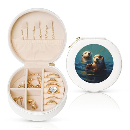 FHEBNDS Leder-Reise-Schmuckkästchen für Damen, Geburtstagsgeschenke, Meeresotter, Malerei, Schmuckschatulle mit Reißverschluss, klein, rund, Schmuck-Organizer, Aufbewahrungsbox für Ringe, Ohrringe FHEBNDS Leder-Reise-Schmuckkästchen für Damen, Geburtstagsgeschenke, Meeresotter, Malerei, Schmuckschatulle mit Reißverschluss, klein, rund, Schmuck-Organizer, Aufbewahrungsbox für Ringe, Ohrringe von FHEBNDS