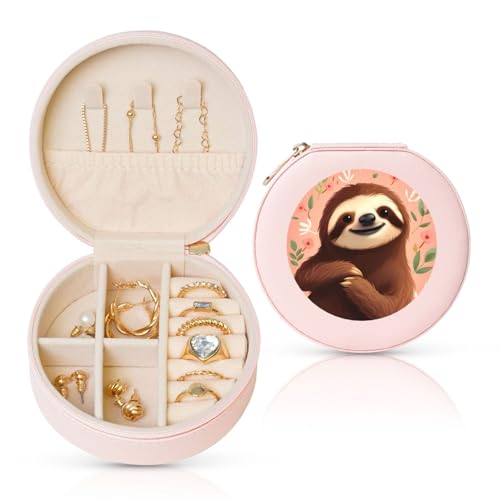 FHEBNDS Reise-Schmuckkästchen aus Leder für Damen, Geburtstagsgeschenke, "You Are Awesome" Faultier-Schmuckschatulle mit Reißverschluss, klein, rund, Schmuck-Organizer, Aufbewahrungsbox für Ringe FHEBNDS Reise-Schmuckkästchen aus Leder für Damen, Geburtstagsgeschenke, "You Are Awesome" Faultier-Schmuckschatulle mit Reißverschluss, klein, rund, Schmuck-Organizer, Aufbewahrungsbox für Ringe von FHEBNDS
