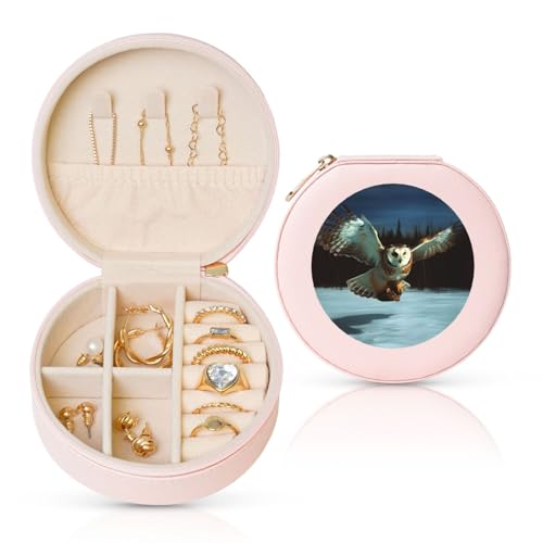 FHEBNDS Reise-Schmuckkästchen aus Leder für Damen, Geburtstagsgeschenke, fliegende Eule, Schmuckschatulle mit Reißverschluss, klein, rund, Schmuck-Organizer, Aufbewahrungsbox für Ringe, Ohrringe FHEBNDS Reise-Schmuckkästchen aus Leder für Damen, Geburtstagsgeschenke, fliegende Eule, Schmuckschatulle mit Reißverschluss, klein, rund, Schmuck-Organizer, Aufbewahrungsbox für Ringe, Ohrringe von FHEBNDS