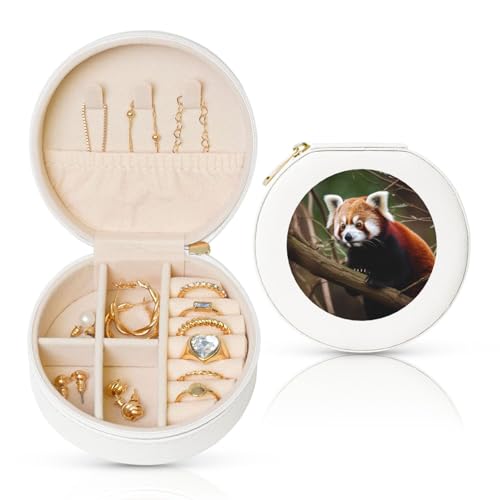 FHEBNDS Reise-Schmuckkästchen aus Leder für Damen, Geburtstagsgeschenke, roter Panda auf Baumzweig, Schmuckschatulle mit Reißverschluss, klein, rund, Schmuck-Organizer, Aufbewahrungsbox für Ringe FHEBNDS Reise-Schmuckkästchen aus Leder für Damen, Geburtstagsgeschenke, roter Panda auf Baumzweig, Schmuckschatulle mit Reißverschluss, klein, rund, Schmuck-Organizer, Aufbewahrungsbox für Ringe von FHEBNDS