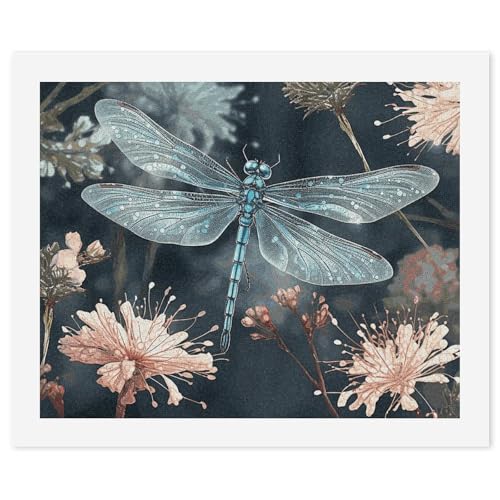 FHECVBN Malen nach Zahlen Kit für Erwachsene Anfänger Libelle Blume Erwachsene Malen nach Zahlen Kits DIY Digital Painting Kit Acryl Ölgemälde Kits Home Wall Decor von FHECVBN