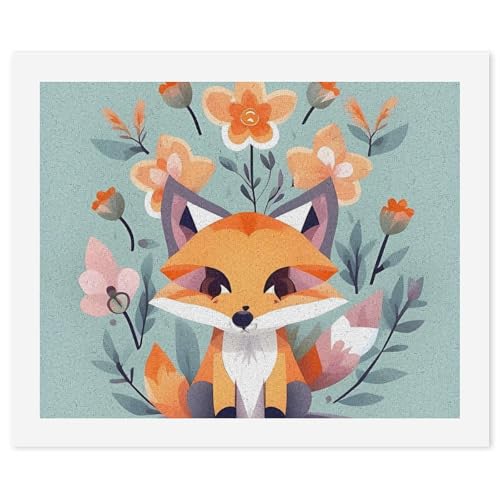 FHECVBN Malen nach Zahlen Kit für Erwachsene Anfänger Niedliche Tier Fuchs Blumen Erwachsene Malen nach Zahlen Kits DIY Digital Painting Kit Acryl Ölgemälde Kits Home Wall Decor von FHECVBN