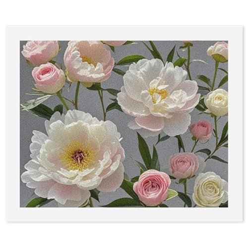 FHECVBN Malen nach Zahlen Kit für Erwachsene Anfänger Pfingstrosen Blumen Rose Erwachsene Malen nach Zahlen Kits DIY Digital Painting Kit Acryl Ölgemälde Kits Home Wall Decor von FHECVBN