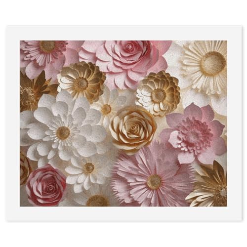 FHECVBN Malen nach Zahlen Kit für Erwachsene Anfänger Rosa Weiß Gold Blumen Erwachsene Malen nach Zahlen Kits DIY Digital Painting Kit Acryl Ölgemälde Kits Home Wall Decor von FHECVBN