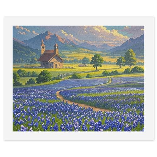 FHECVBN Malen nach Zahlen Kit für Erwachsene Anfänger Texas Bluebonnets Landschaft Erwachsene Malen nach Zahlen Kits DIY Digital Painting Kit Acryl Ölgemälde Kits Home Wall Decor von FHECVBN