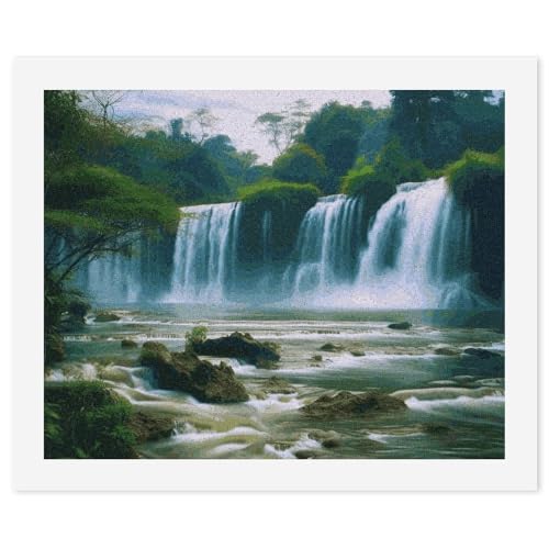 FHECVBN Malen nach Zahlen Kit für Erwachsene Anfänger Wasserfall Landschaft Erwachsene Malen nach Zahlen Kits DIY Digital Painting Kit Acryl Ölgemälde Kits Home Wall Decor von FHECVBN