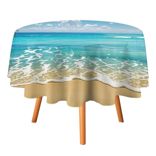 FHECVBN Runde Tischdecken, Hawaii-Strand, bedruckt, Erntedankfest, waschbar, dekorative Polyester-Tischdecke für Party, Esstisch, Hochzeit, Heimdekoration, 127 x 127 cm von FHECVBN