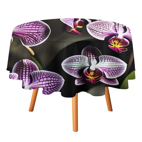 FHECVBN Runde Tischdecken, violetter Orchideen-Druck, bedruckt, Thanksgiving-Tischdecke, waschbar, dekorative Polyester-Tischdecke für Party, Esstisch, Hochzeit, Heimdekoration, 127 x 127 cm von FHECVBN