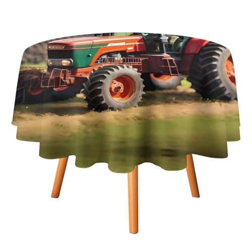 FHECVBN Runde Tischdecken Company Farm-Traktoren, bedruckt, Erntedankfest, waschbar, dekorative Polyester-Tischdecke für Party, Esstisch, Hochzeit, Heimdekoration, 127 x 127 cm von FHECVBN