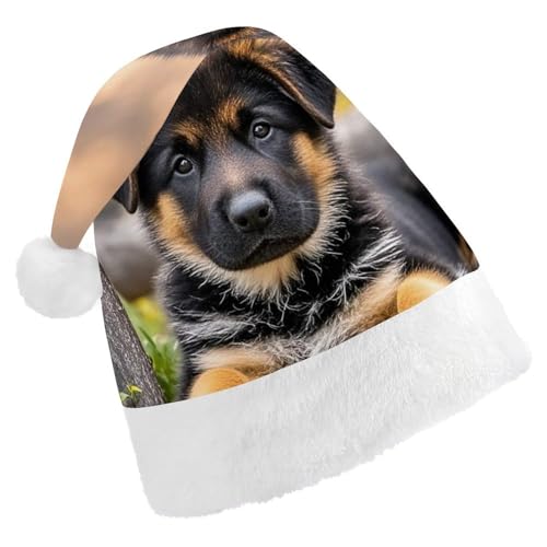 FHECVBN Weihnachtsmütze für Erwachsene, Deutscher Schäferhund, Welpe, bedruckt, Weihnachtsmannmütze, Weihnachtsmütze für Uni, Neujahr, festliche Party von FHECVBN