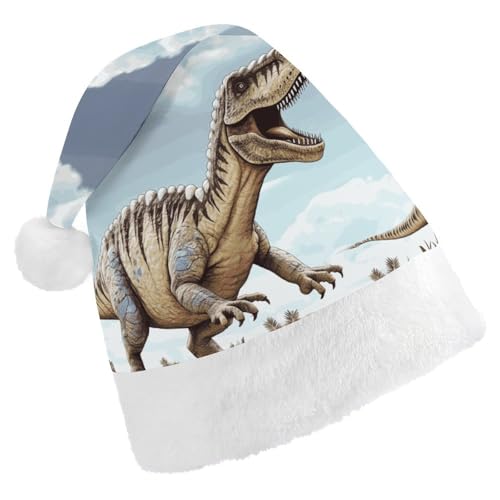 FHECVBN Weihnachtsmütze für Erwachsene, Dinosaurier-Motiv, bedruckt, Weihnachtsmannmütze, Uni, Neujahr, festliche Party von FHECVBN