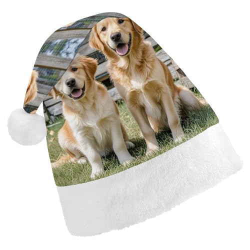 FHECVBN Weihnachtsmütze für Erwachsene, Golden Retriever, Hunde, Welpen, Haustiere, bedruckt, Weihnachtsmannmütze, Weihnachtsmütze für Uni, Neujahr, festliche Party von FHECVBN