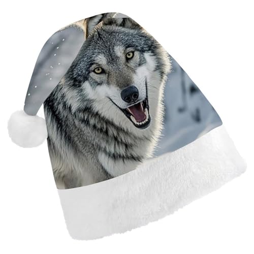 FHECVBN Weihnachtsmütze für Erwachsene, Howling Wolf, bedruckt, Weihnachtsmannmütze, Weihnachtsmütze für Uni, Neujahr, festliche Party von FHECVBN