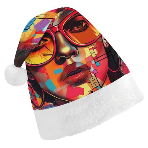 FHECVBN Weihnachtsmütze für Erwachsene, Mädchen, mit Sonnenbrille, bedruckt, Weihnachtsmannmütze, Uni, Neujahr, festliche Party von FHECVBN