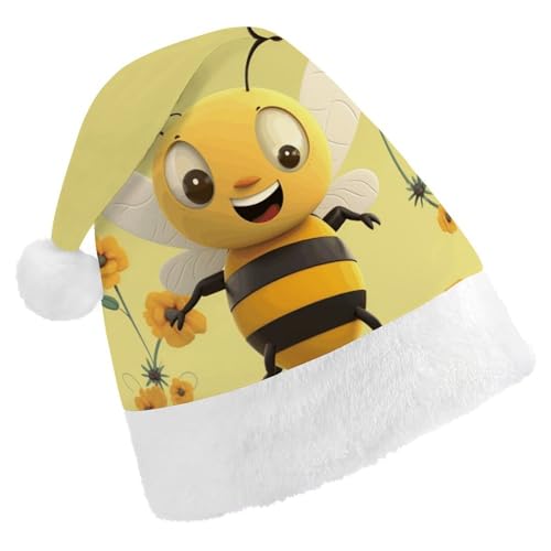 FHECVBN Weihnachtsmütze für Erwachsene, Motiv: Happy Bee, bedruckt, Weihnachtsmannmütze, Weihnachtsmütze für Uni, Neujahr, festliche Party von FHECVBN