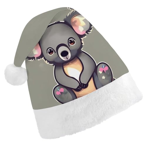 FHECVBN Weihnachtsmütze für Erwachsene, Motiv: Koala, bedruckt, Weihnachtsmannmütze, Uni, Neujahr, festliche Party von FHECVBN