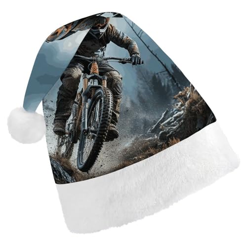 FHECVBN Weihnachtsmütze für Erwachsene, Mountainbike-Turnier-Druck, Weihnachtsmannmütze, Uni, Neujahr, festliche Party von FHECVBN