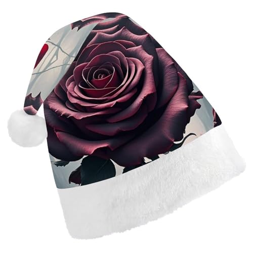 FHECVBN Weihnachtsmütze für Erwachsene, Rose, Gothic, bedruckt, Weihnachtsmannmütze, Weihnachtsmütze für Uni, Neujahr, festliche Party von FHECVBN