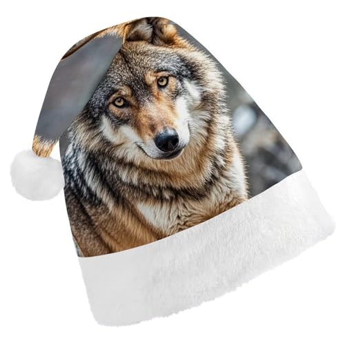 FHECVBN Weihnachtsmütze für Erwachsene, Wolf, bedruckt, Weihnachtsmannmütze, Weihnachtsmütze für Uni, Neujahr, festliche Party von FHECVBN