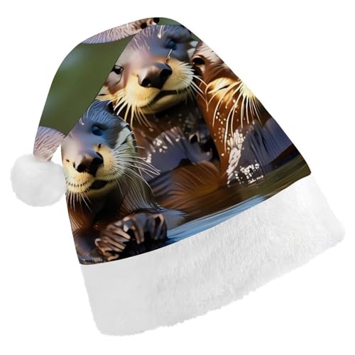 FHECVBN Weihnachtsmütze für Erwachsene, drei braune Otter, bedruckt, Weihnachtsmannmütze, Weihnachtsmütze für Uni, Neujahr, festliche Party von FHECVBN