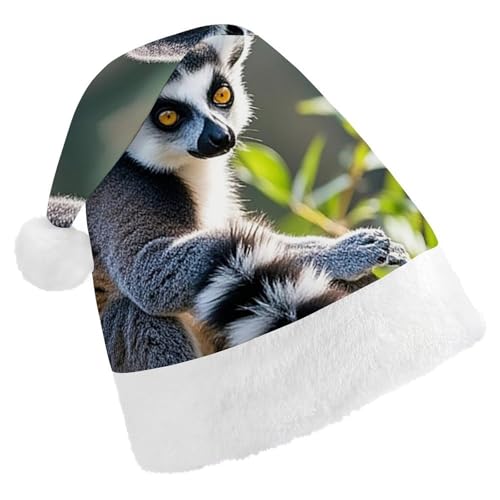 FHECVBN Weihnachtsmütze für Erwachsene, mit Ringschwanz, Lemur, bedruckt, Weihnachtsmütze für Uni, Neujahr, festliche Party von FHECVBN