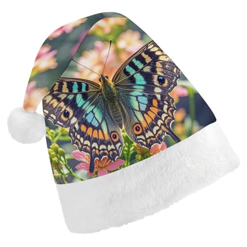 FHECVBN Weihnachtsmütze für Erwachsene, mit Schmetterling, bedruckt, Weihnachtsmannmütze, Uni, Neujahr, festliche Party von FHECVBN