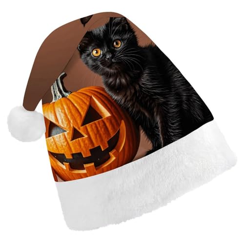 FHECVBN Weihnachtsmütze für Erwachsene, niedliche schwarze Katze, bedruckt, Weihnachtsmannmütze, Weihnachtsmütze für Uni, Neujahr, festliche Party von FHECVBN