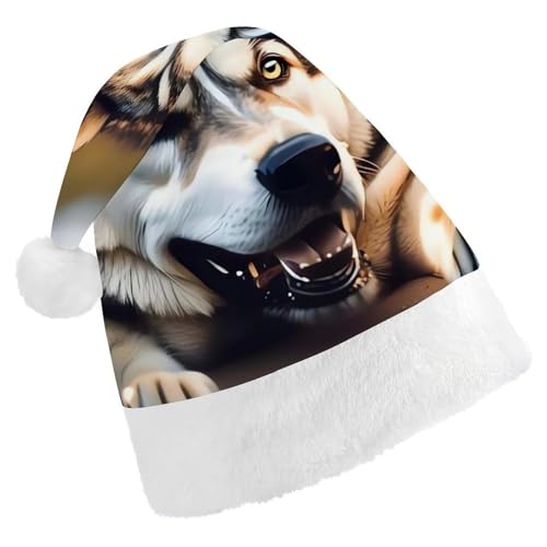 FHECVBN Weihnachtsmütze für Erwachsene, niedlicher Husky, bedruckt, Weihnachtsmannmütze, Weihnachtsmütze für Uni, Neujahr, festliche Party von FHECVBN