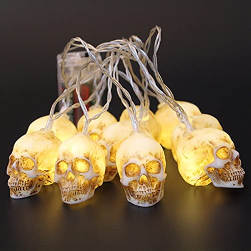 2 Stück Indoor LED Lichterketten, Weihnachtsbaum Halloween Partys Hausgarten Dekoration Nachtlicht, 10 kleine Totenkopf Lichterkette 1.6m/5.3ft, Batteriebetriebene Warmweiße Lichter von FHEDE