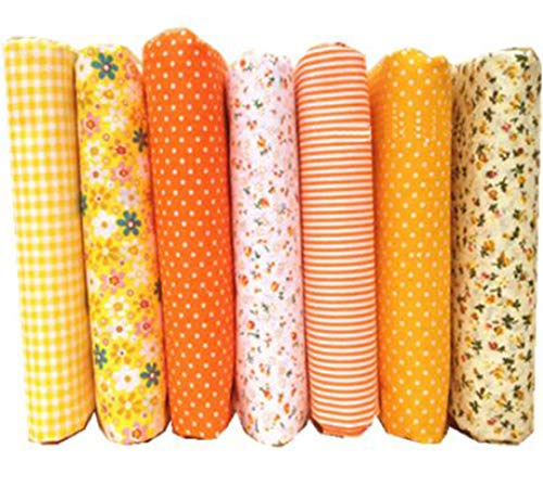 7 Stück Stoffe zum Nähen,DIY Stoffreste Baumwolle,Baumwollstoff Patchwork Stoffpaket für Kleidung, Bettwäsche, Vorhänge, Puppen, Handtaschen (Orange Gelb, 25 * 25cm) von FHEDE