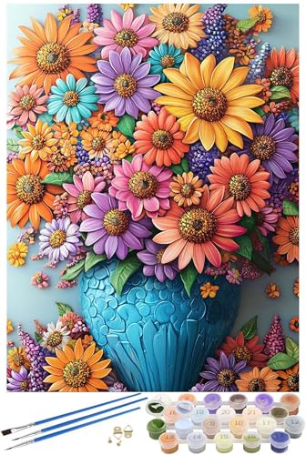 Blume Malen Nach Zahlen Erwachsene mit Rahmen, Sonnenblume Malen Nach Zahlen ab 7 Jahre Mädchen Kinder Anfänger, Paint by Numbers Bastelset mit 3 Pinseln und Acrylfarbe, Home Wanddeko, 90x120cm -6489 von FHFFTZSC