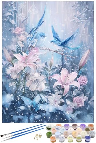 Blume Malen Nach Zahlen Erwachsene mit Rahmen, Vogel Malen Nach Zahlen ab 7 Jahre Mädchen Kinder Anfänger, 5D DIY Paint by Numbers Bastelset mit 3 Pinseln und Acrylfarbe, Home Wanddeko, 90x120cm -6909 von FHFFTZSC