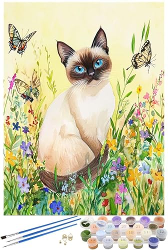 Katze Malen Nach Zahlen Erwachsene mit Rahmen, Schmetterling Malen Nach Zahlen ab 7 Jahre Mädchen Kinder Anfänger, Paint by Numbers Bastelset mit 3 Pinseln und Acrylfarbe, Wanddeko, 100x150cm -6990 von FHFFTZSC