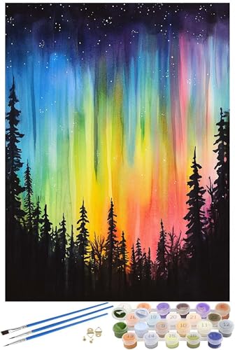 Malen Nach Zahlen Erwachsene Aurora Malen Nach Zahlen Baum Malen Nach Zahlen ab 7 8 Jahre Mädchen Geschenk, Handgemalt Ölgemälde Kit für Anfänger mit 3 Pinseln und Acrylfarbe, 20x30cm mit Rahmen -6652 von FHFFTZSC