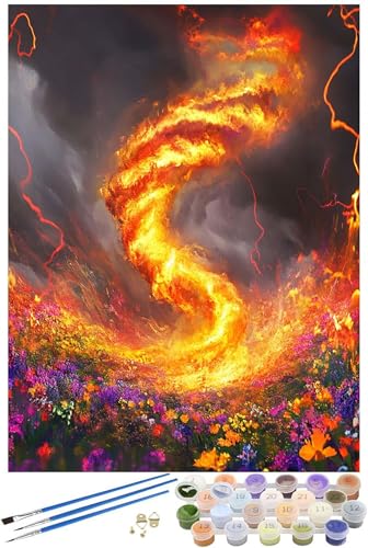 Malen Nach Zahlen Erwachsene Tornado Malen Nach Zahlen Blume Malen Nach Zahlen ab 7 Jahre Mädchen, Handgemalt Ölgemälde Kit für Anfänger mit 3 Pinseln und Acrylfarbe, 90x120cm mit Rahmen -6079 von FHFFTZSC