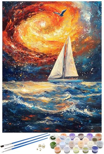 Malen Nach Zahlen Erwachsene Wirbel Malen Nach Zahlen Segelboot Malen Nach Zahlen ab 7 Jahre Mädchen, Handgemalt Ölgemälde Kit für Anfänger mit 3 Pinseln und Acrylfarbe, 100x150cm mit Rahmen -5590 von FHFFTZSC