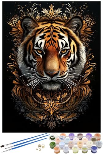 Tiger Malen Nach Zahlen Erwachsene mit Rahmen, Tier Malen Nach Zahlen ab 7 Jahre Mädchen Kinder Anfänger, 5D DIY Paint by Numbers Bastelset mit 3 Pinseln und Acrylfarbe, Home Wanddeko, 90x120cm -6069 von FHFFTZSC