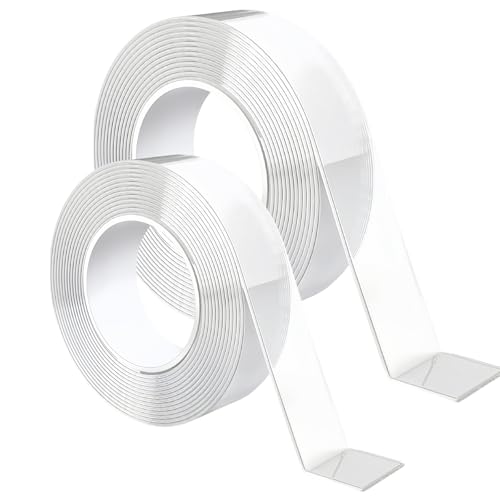 8m Doppelseitiges Klebeband Extra Stark Transparent,Abnehmbar Spurlos Double Sided Tape,2 Rollen Nano Klebeband Doppelseitig Ablösbar für Teppich, Foto Wand, Küche, Zuhause, Auto von FHISKUNYU