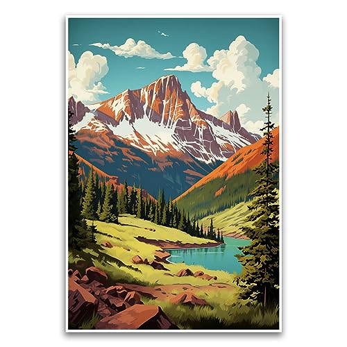 Colorado Mountains Illustratives Poster – schönes malerisches Postkarten-Stil Poster für Wanderer und Kletterer – 30,5 x 45,7 cm ungerahmtes Poster – Premium-Poster auf 45,4 kg Glanzpapier – gedruckt von FHJ